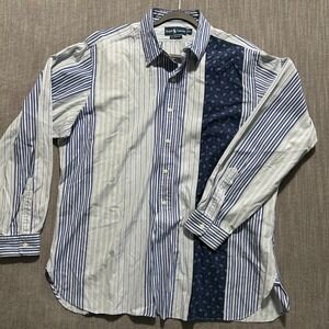 Ralph Lauren Mens XL Classic Fit Mixed Stripe Floral Patchwork Button Down Shirt